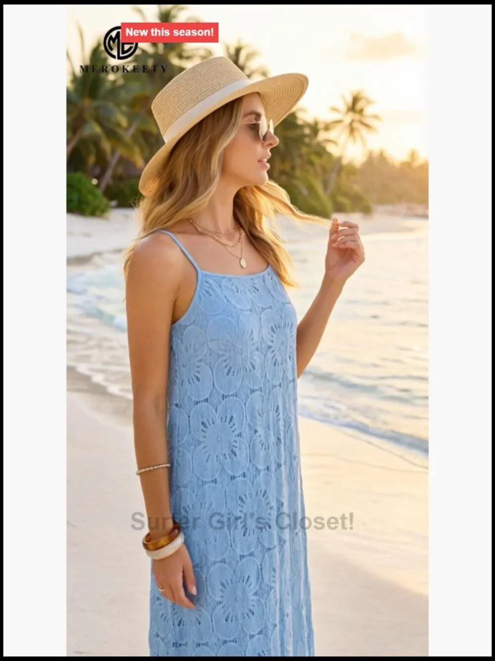 Spaghetti Strap Maxi Dress with Lace Eyelet and Pockets Boho Wedding Guest - Picture 7 of 7